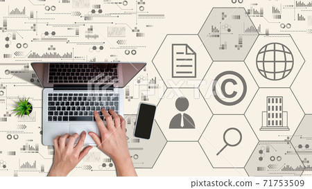 Property and Intellectual Property Protection Concept. Hands on laptop Property and Intellectual Property Protection Concept. Hands on laptop 71753509