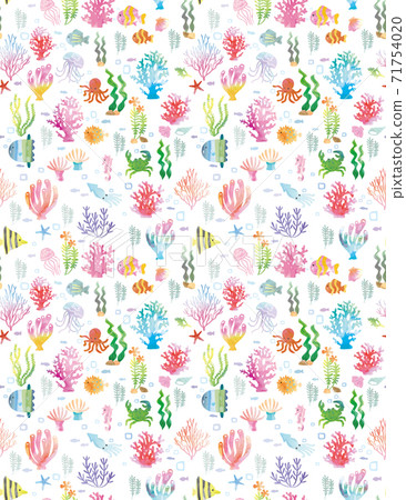 Sea, underwater, tropical, coral, summer material, total pattern, seamless pattern 71754020