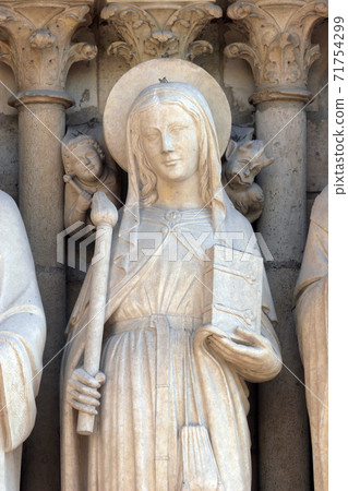 Saint Genevieve, Notre Dame Cathedral, Paris, Portal of the Virgin Saint Genevieve, Notre Dame Cathedral, Paris, Portal of the Virgin 71754299