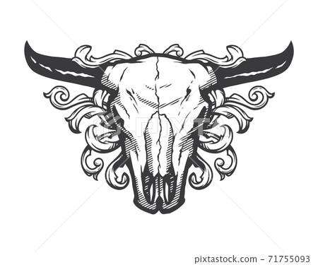 Skull bull. Vintage style, t shirt design. Vector illustration. 71755093