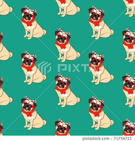 Pug in christmas costume vector seamless pattern - Stock Illustration ...