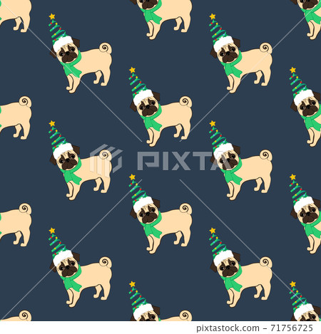 Pug in christmas costume vector seamless pattern - Stock Illustration ...