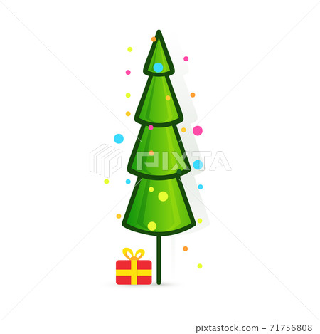 Christmas tree vector icon. Decorated tree in flat line art style. Green pine for design of greeting cards and invitations to New Year holidays and Christmas. Cartoon coniferous vector illustration. Christmas tree vector icon. Decorated tree in flat line art style. Green pine for design of greeting cards and invitations to New Year holidays and Christmas. Cartoon coniferous vector illustration. 71756808