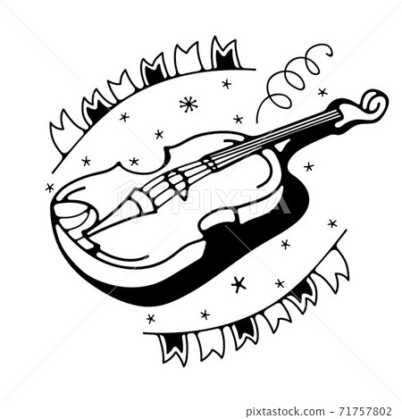 Vector illustration with violin. Isolated on a white background. Cute doodle illustrations. Vector illustration with violin. Isolated on a white background. Cute doodle illustrations. 71757802