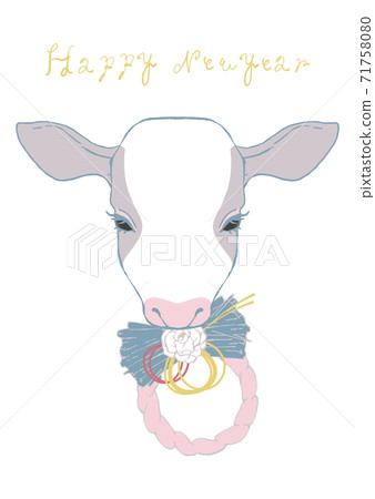 Pink shimenawa ornament and cow celebrating the new year Pink shimenawa ornament and cow celebrating the new year 71758080