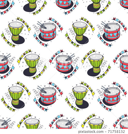 Drums. Seamless pattern on a white background. Cute vector illustration. Drums. Seamless pattern on a white background. Cute vector illustration. 71758132