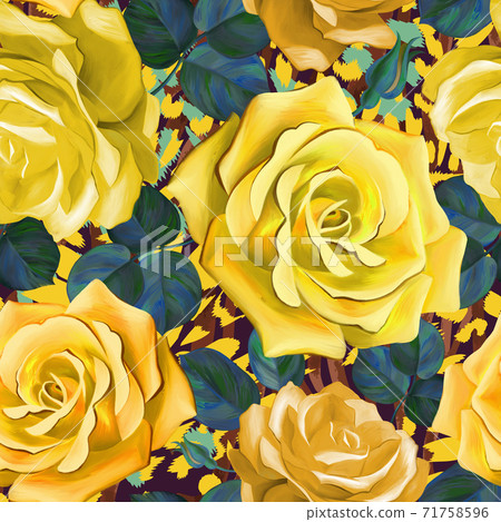 Large roses seamless pattern. Floral summer...-插圖素材 [71758596] - PIXTA圖庫