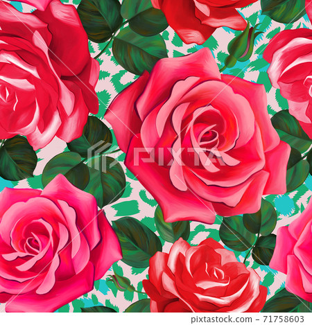 Large roses seamless pattern. Floral summer...-插圖素材 [71758603] - PIXTA圖庫