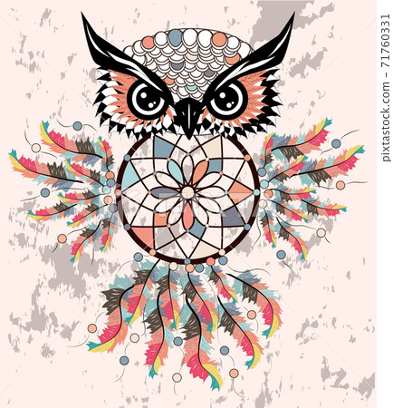 Dreamcatcher owl boho style cartoon character abstract bohemian object feathers Dreamcatcher owl boho style cartoon character abstract bohemian object feathers 71760331