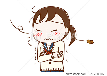 一名女學生在寒冷的北風中顫抖 71760407