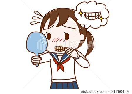 A female student who longs for white teeth because her teeth are stained and turned brown A female student who longs for white teeth because her teeth are stained and turned brown 71760409
