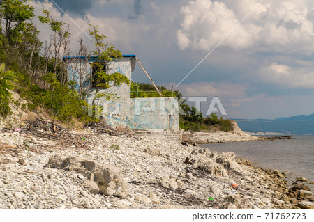 Russia. Krasnodar region. Black sea coast in the area of the Thin Cape of the city of Gelendzhik. Photo of an abandoned rescue station. 71762723