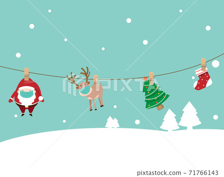 santa claus and reindeer wearing surgical mask hanging on robe 71766143