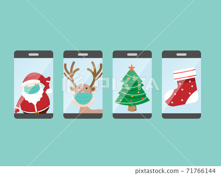 santa claus and reindeer with christmas character on mobile 71766144
