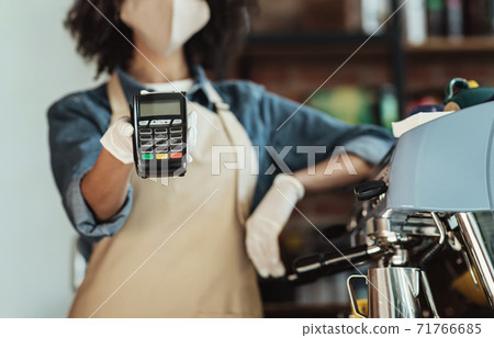 Modern fast pay for takeaway order during COVID-19 pandemic and social distancing Modern fast pay for takeaway order during COVID-19 pandemic and social distancing 71766685
