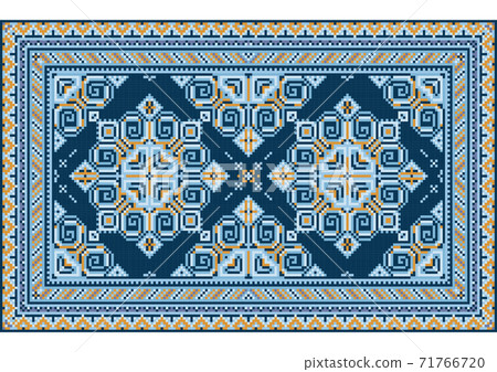 Luxury vintage oriental carpet with yellow and different shades of blue on white background Luxury vintage oriental carpet with yellow and different shades of blue on white background 71766720