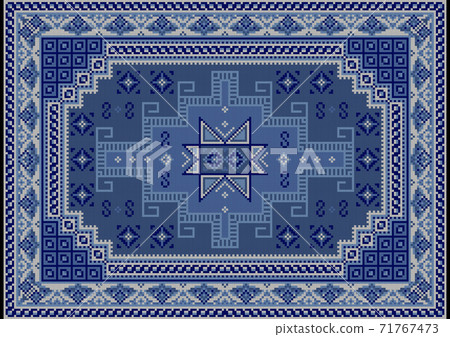 Vintage oriental carpet with blue, bluish and beige shades on black background Vintage oriental carpet with blue, bluish and beige shades on black background 71767473