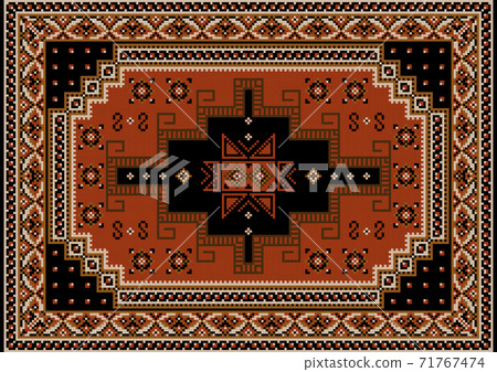 Vintage oriental carpet with red-brown, black,... - Stock Illustration ...