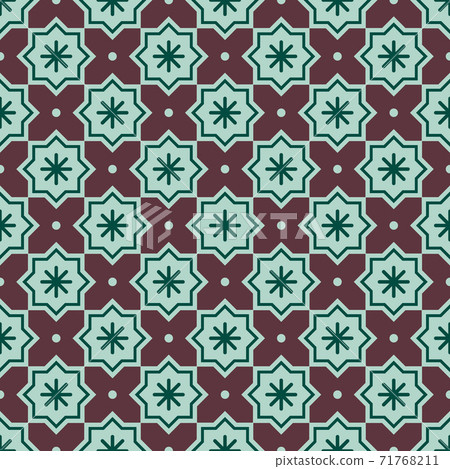 Christmas abstract pattern. Vector seamless pattern with snowflakes on a background. Geometric simple festive texture. Mosaic plaid. Checkered vector illustration. Brown, Turquoise, Light Turquoise. Christmas abstract pattern. Vector seamless pattern with snowflakes on a background. Geometric simple festive texture. Mosaic plaid. Checkered vector illustration. Brown, Turquoise, Light Turquoise. 71768211