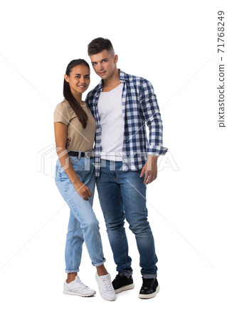 Smiling young couple on white 71768249