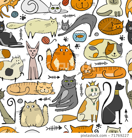 World Cats Day. Seamless Pattern with cats characters for your design World Cats Day. Seamless Pattern with cats characters for your design 71769227