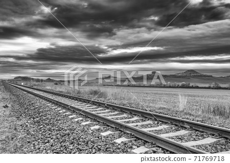 Empty train station in Central Bohemian Uplands, Czech Republic. 71769718