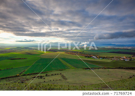 Amazing autumn view from Rana Hill in Central Bohemian Uplands, Czech Republic. 71769724