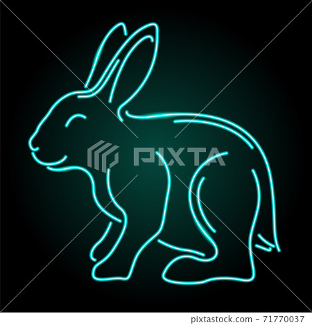 Line Rabit Neon Line art with shiny blue neon rabbit silhouette - Stock Illustration ...