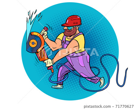 Worker with a circular saw 71770627