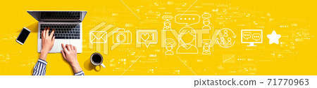 Social media theme with person using laptop 71770963