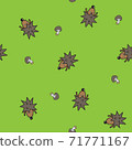 Vector illustration, hedgehog on a green background, top view, geometric seamless pattern 71771167