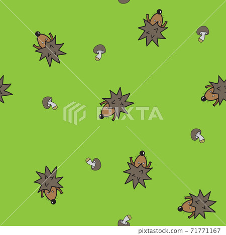 Vector illustration, hedgehog on a green background, top view, geometric seamless pattern Vector illustration, hedgehog on a green background, top view, geometric seamless pattern 71771167