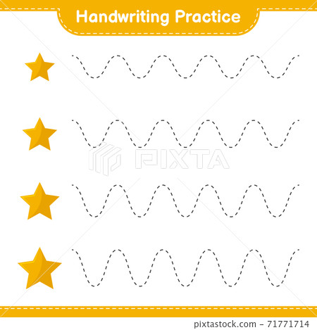 Handwriting practice. Tracing lines of Stars. Educational children game, printable worksheet, vector illustration 71771714
