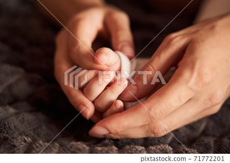 Woman hands holding hands of her newborn 71772201