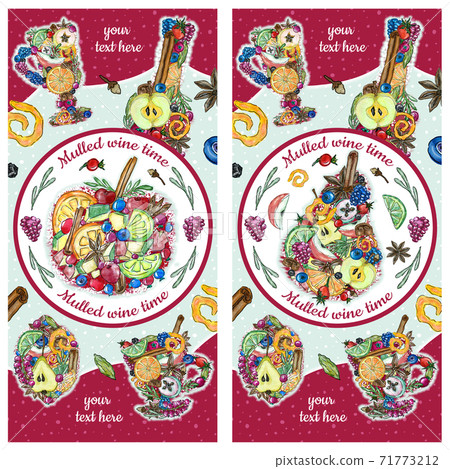 Mulled wine flyer template for cafe, restaurant, party with illustrations of ingredients 71773212