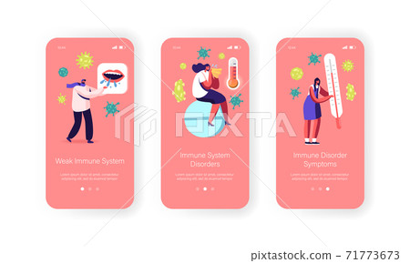 Weak Immune System Mobile App Page Onboard Screen Template. Tiny Male Female Characters Boost Immunity, Protect of Germs 71773673