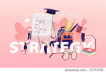 Education Strategy Concept. Tiny Male and Female Students Characters in Lab or School Class Learning Mathematics Science 71773705