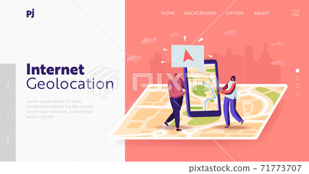 Characters Use Geolocation Positioning Landing Page Template. Tiny Man and Woman with Smartphone at Huge Map Search Way Characters Use Geolocation Positioning Landing Page Template. Tiny Man and Woman with Smartphone at Huge Map Search Way 71773707