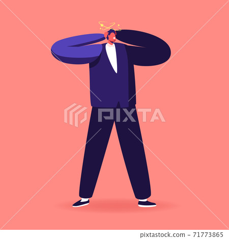 Dizzy Adult Man Suffering of Headache or Migraine Symptom, Male Character Feel Dizzying Touching Head with Stars Flying Dizzy Adult Man Suffering of Headache or Migraine Symptom, Male Character Feel Dizzying Touching Head with Stars Flying 71773865