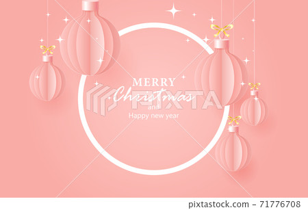 Merry christmas background composition in paper cut style color of pink. Merry christmas background composition in paper cut style color of pink. 71776708
