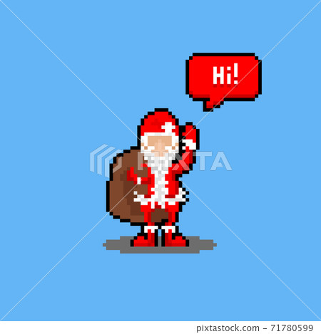 Pixel art cartoon santa claus character say "hi". Pixel art cartoon santa claus character say "hi". 71780599