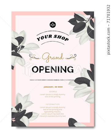 Botanical grand opening invitation card template design, Ficus Elastica or rubber plant Botanical grand opening invitation card template design, Ficus Elastica or rubber plant 71781932