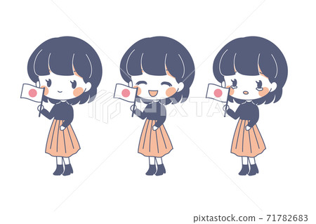 一個人與日本國旗，日之丸，矢量插圖 71782683