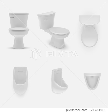 WC lavatory realistic toilet bowl item mockup set 71784416