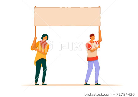 Dissatisfied man and woman activist with placard Dissatisfied man and woman activist with placard 71784426