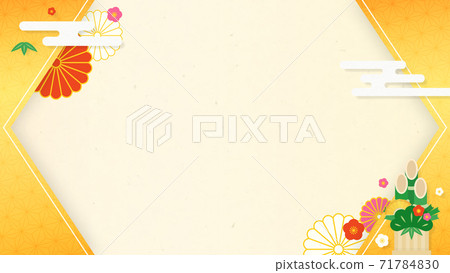 新年的背景基地與門松，金框，裝飾 71784830