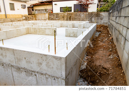 Foundation construction site for a newly built detached house 71784851