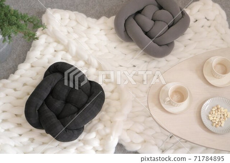 Coffee time in winter overseas style monochrome living room 71784895
