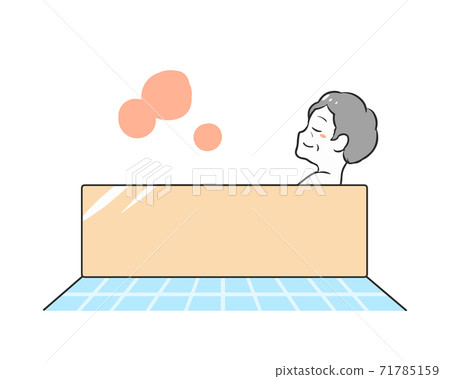 Sideways elderly woman who warms her body by taking a bath Sideways elderly woman who warms her body by taking a bath 71785159