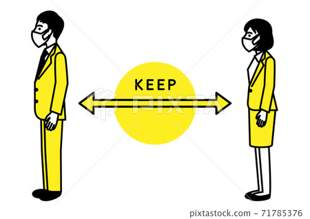 Men and women who face sideways to maintain social distance Men and women who face sideways to maintain social distance 71785376